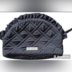 VERA BRADLEY Small Ruffle Cosmetic- Travel Makeup Case - Black Microfiber